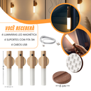 Kit 04 Luminárias Magnéticas Sensor Movimento Bastão Madeira