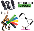 Kit Treino em Casa Fitness Cross Fit Elástico de Treino + Corda Fit + 5 Faixas Mini Band