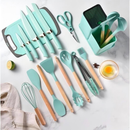 Kit Conjunto 19 Pçs De Utensílios Facas Silicone e Plástico Cozinha Jogo Completo Batedeira Colher Pegador