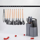 Kit Conjunto 19 Pçs De Utensílios Facas Silicone e Plástico Cozinha Jogo Completo Batedeira Colher Pegador